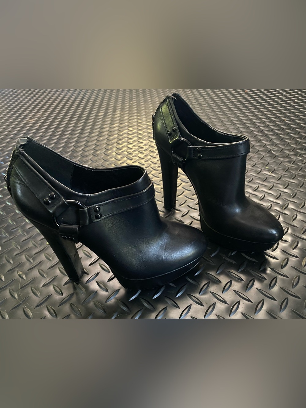 Aldo Black Platform Ankle Heels with Buckle Strap